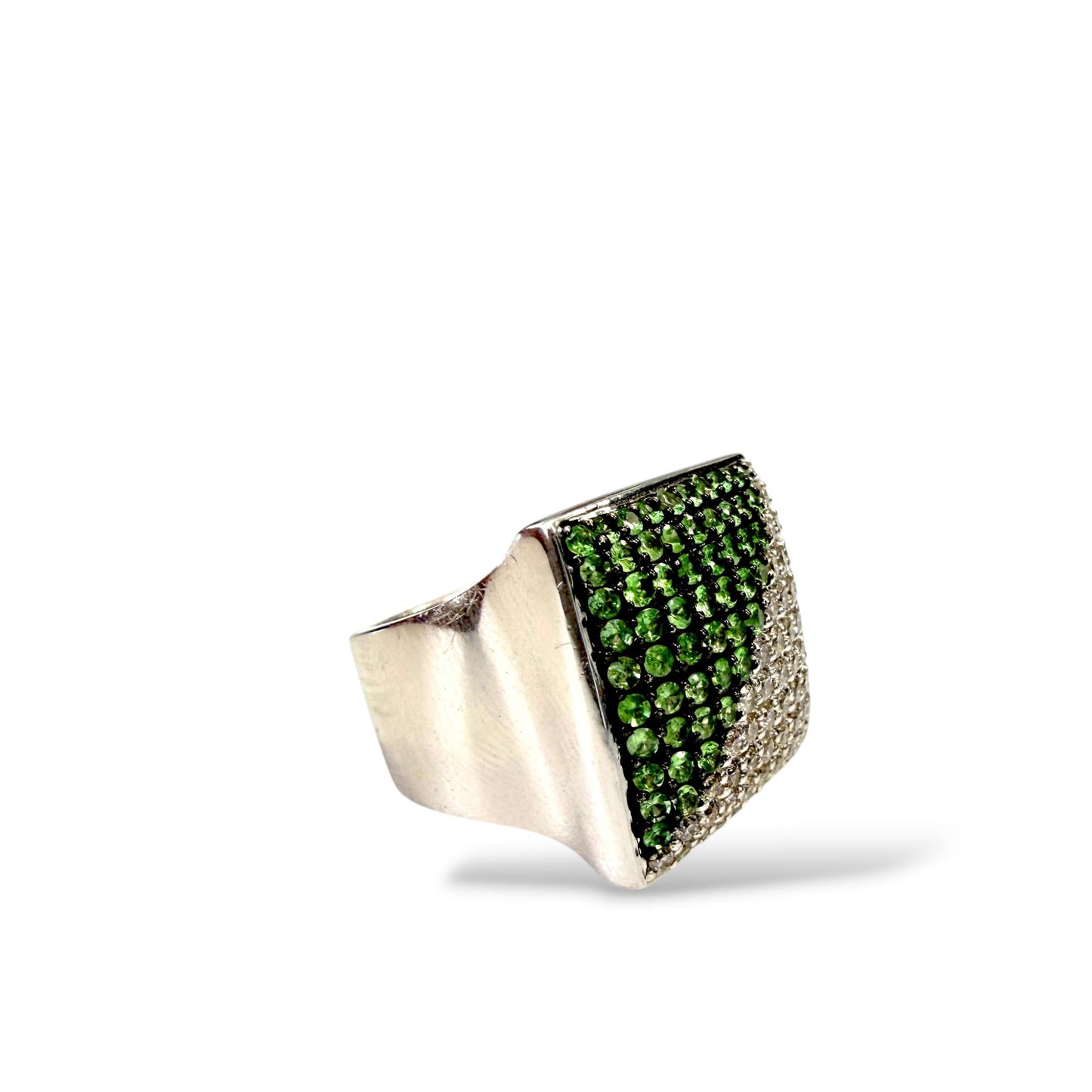 Estate 1.13cttw. White Diamond & 0.94cttw. Peridot Ring in 14k White Gold 17.03g