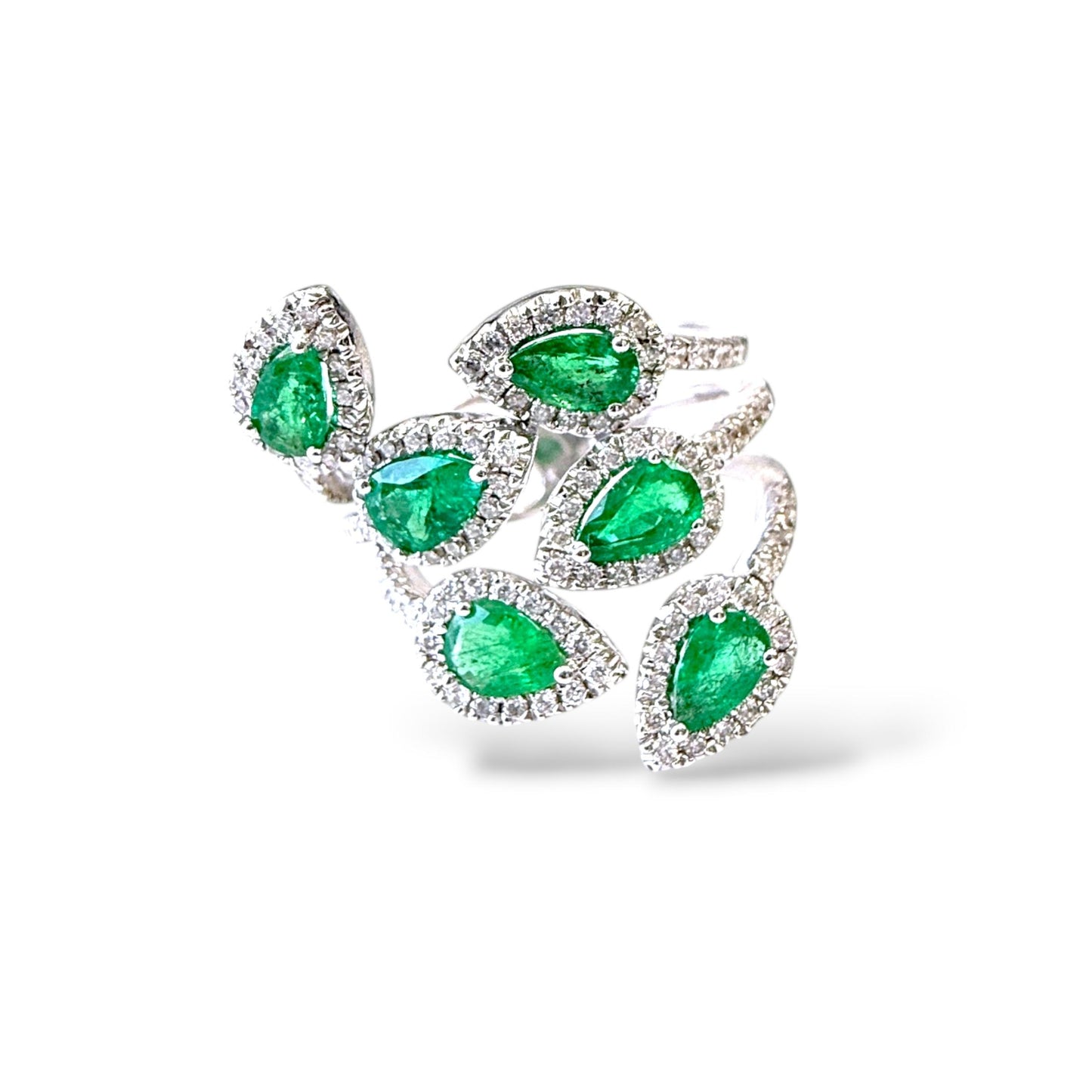1.39cttw. Green Emerald & 0.58cttw. White Diamond Ring in 18k White Gold 5.5US