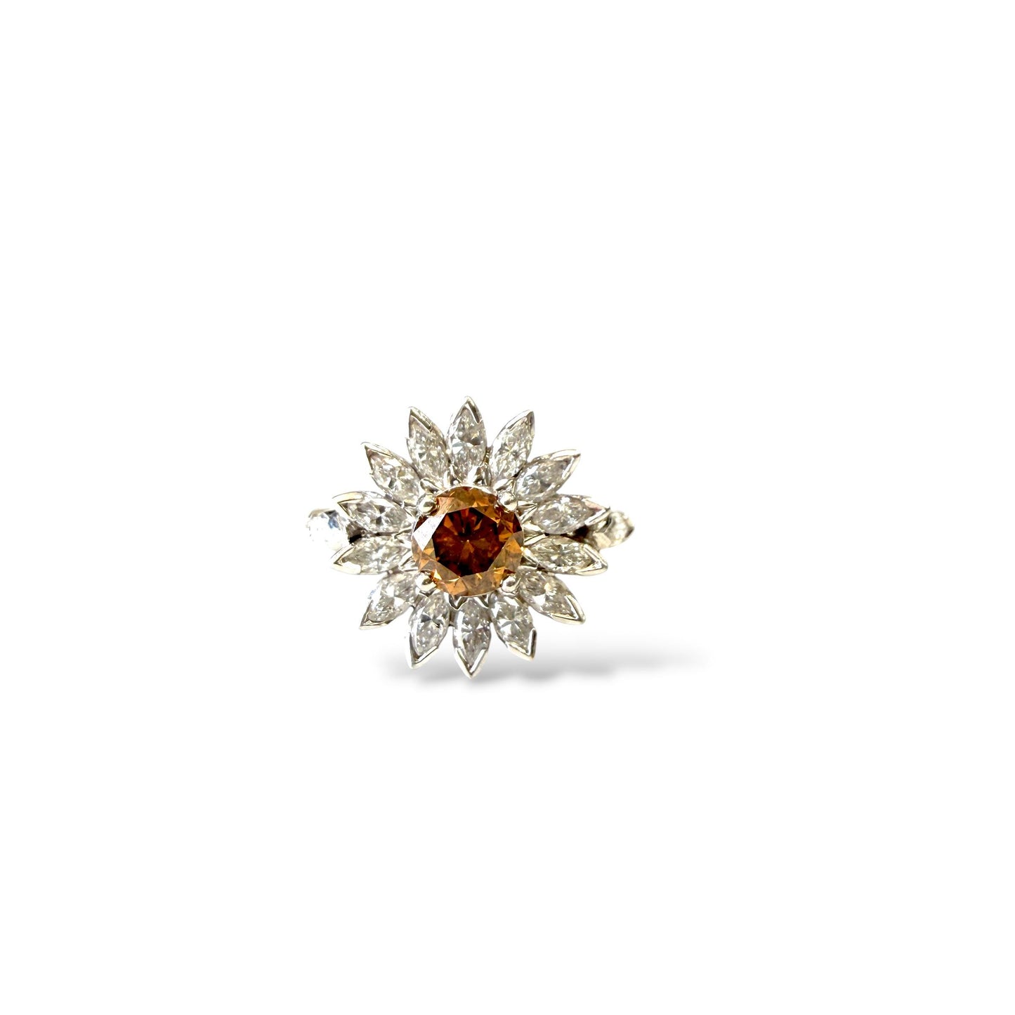 GIA 0.93ct. Brown-Orange Diamond & 0.32cttw. White Diamond Platinum Ring 6.25US