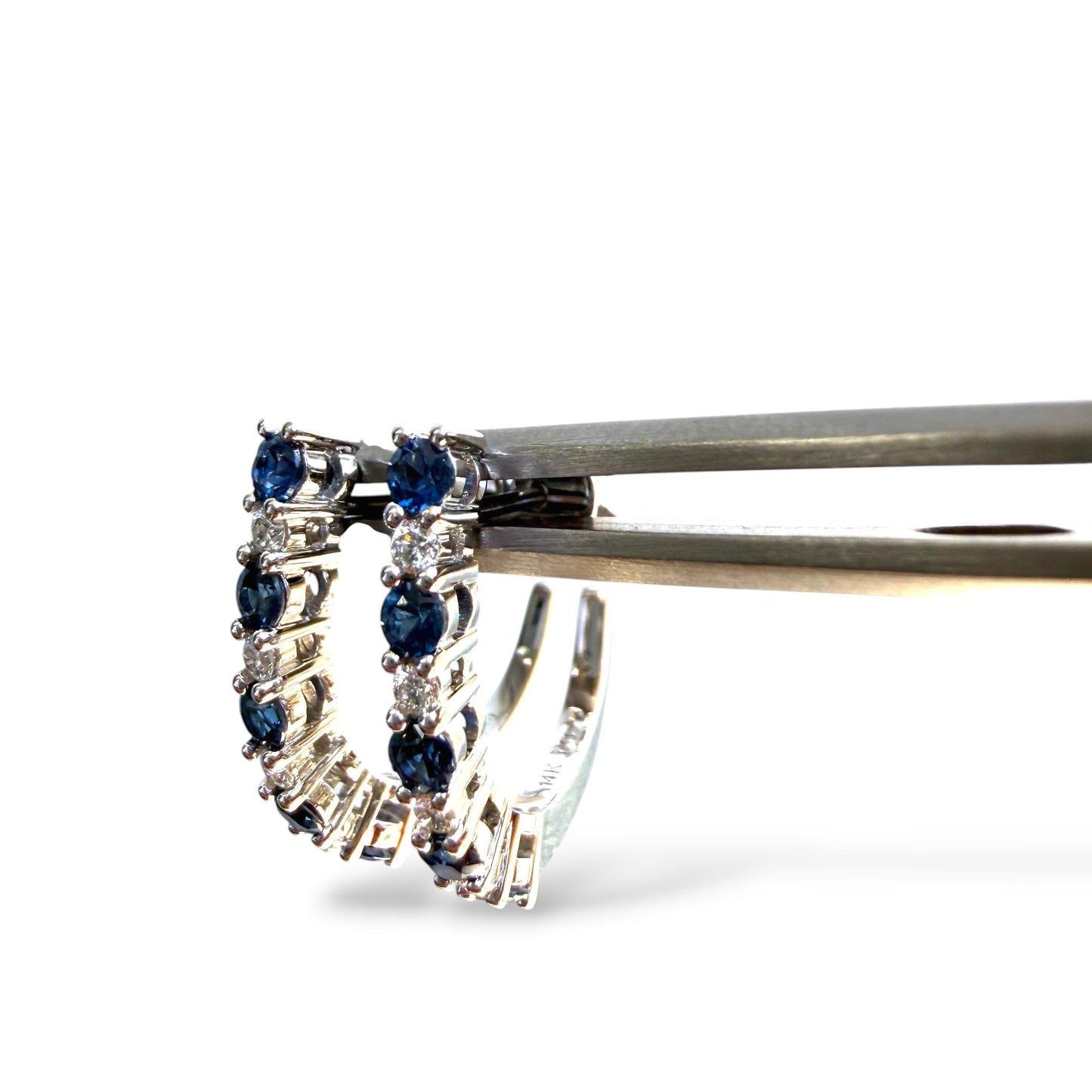 0.30cttw Blue Sapphire & 0.30cttw Diamond Hoops Earrings in 14k White Gold 3.36g