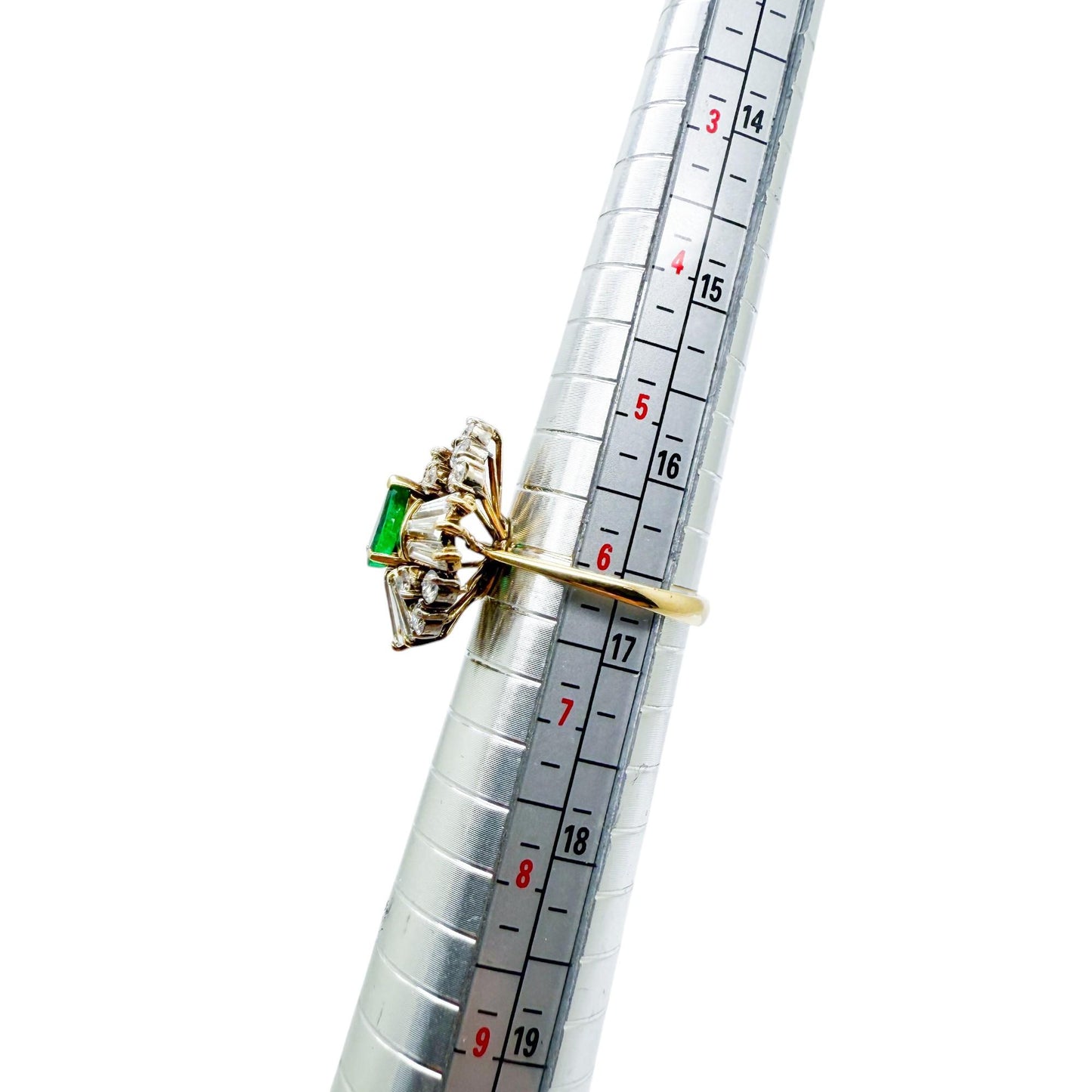 Vintage 0.47ct Emerald & 1.38ct. White Diamond Balerina Ring 14k Yellow Gold 6.5