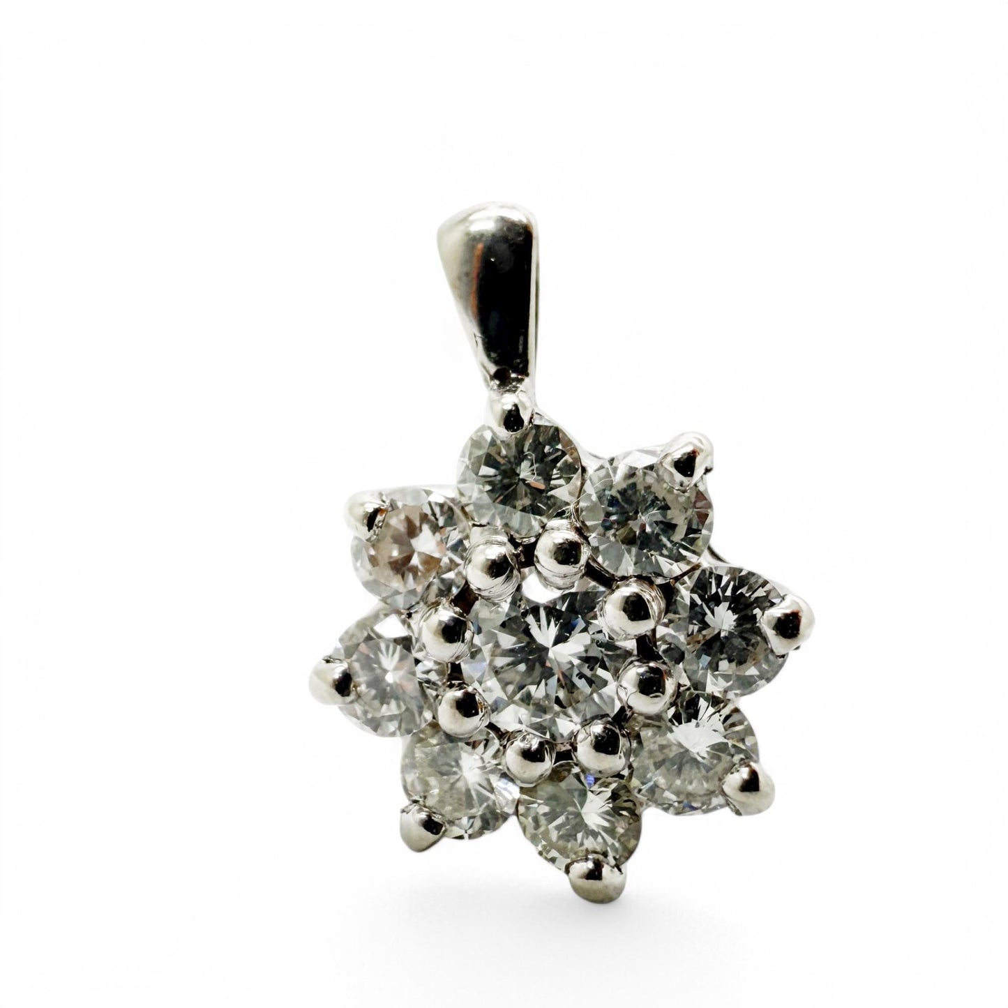 1.13 cttw. White Diamond Flower Pendant in 14k White Gold 1.86g