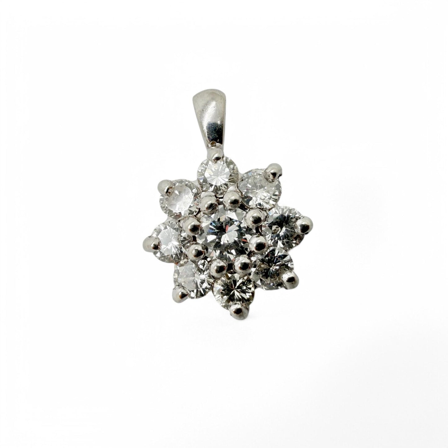 1.13 cttw. White Diamond Flower Pendant in 14k White Gold 1.86g