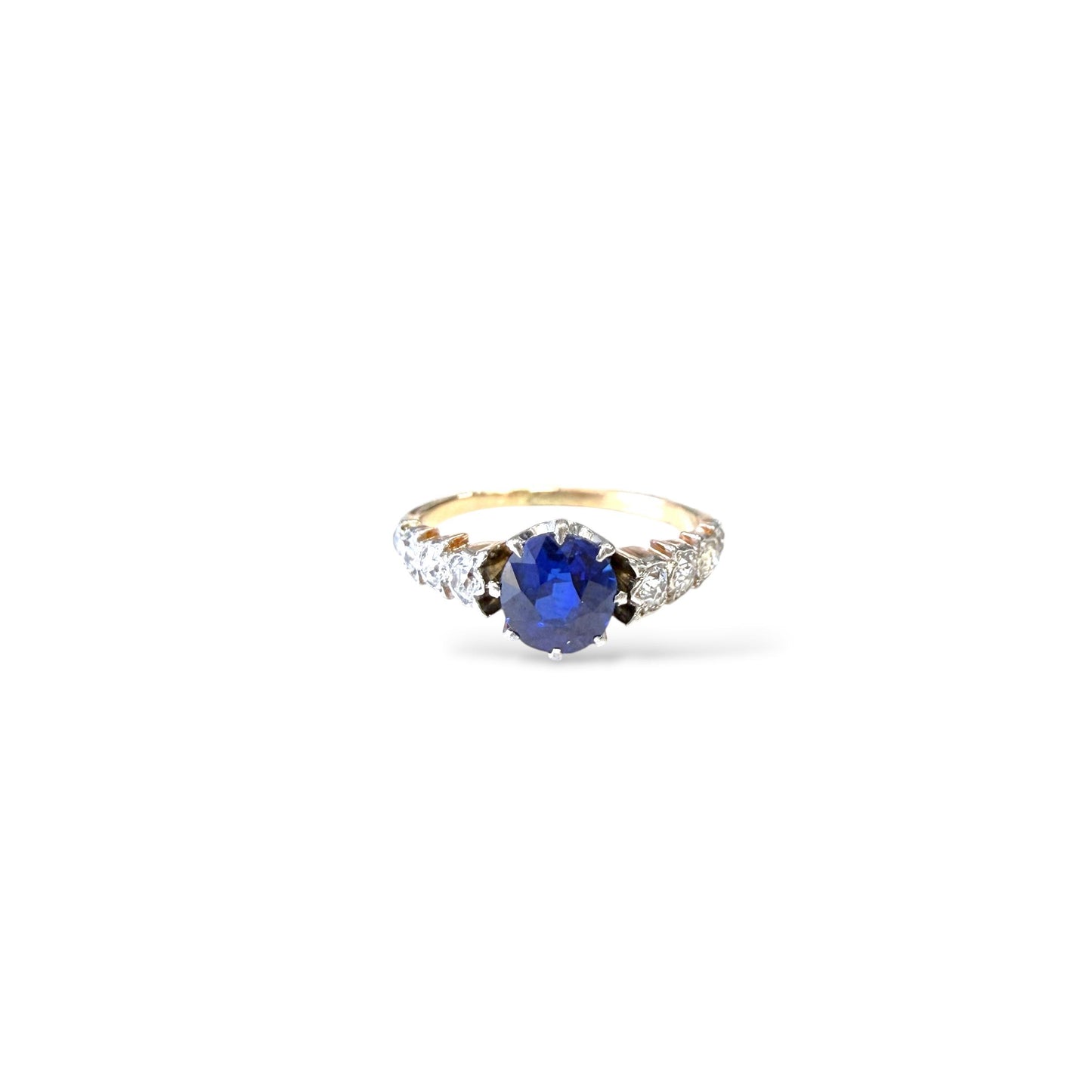 1.30ct. Blue Sapphire & 0.30 cttw.White Diamond Vintage Ring in 14k Yellow Gold