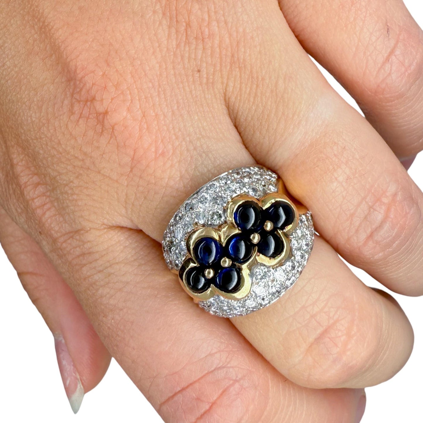 2.00 cttw. White Diamond Ring & Blue Sapphires Dome Ring in 14k Yellow Gold 7US