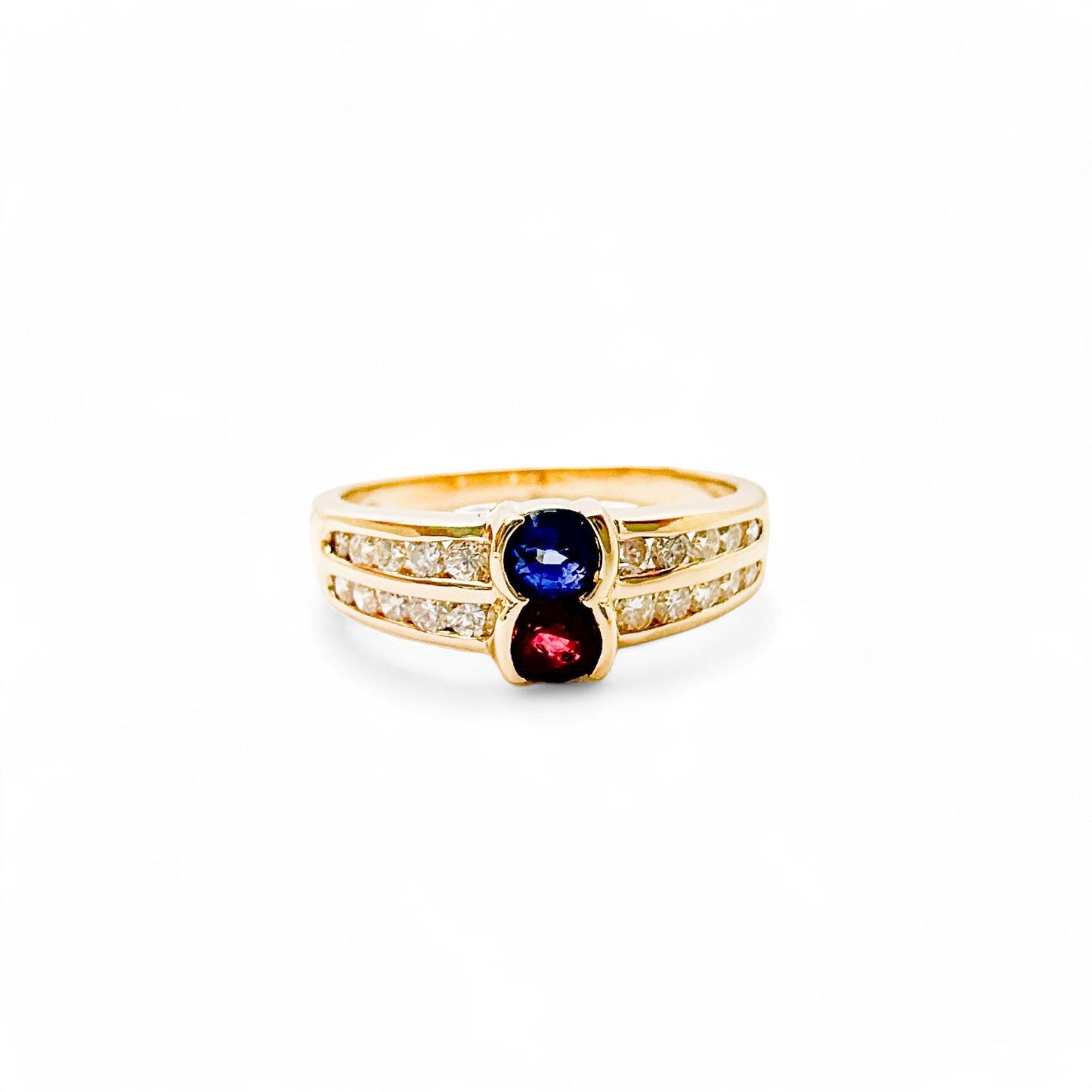 Sapphire & Ruby & White Diamond Ring in 18K Yellow Gold 6.5 US
