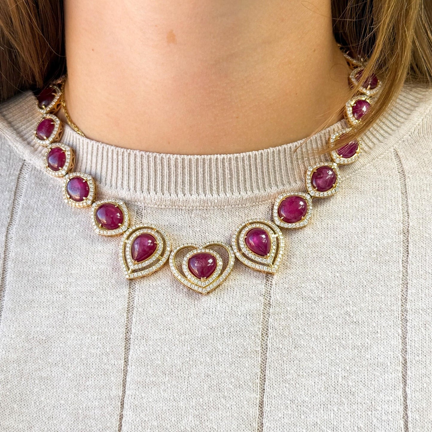 161 cttw. Treated Ruby & 20.64 cttw Diamond Necklace in 18K Yellow Gold