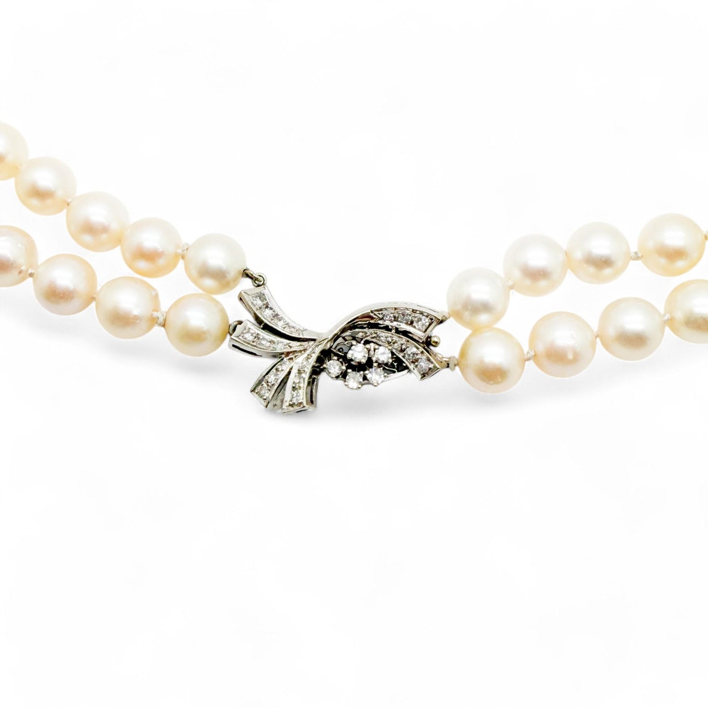 0.45 cttw White Diamonds in 14K WG & Pearl Necklace Two Strands