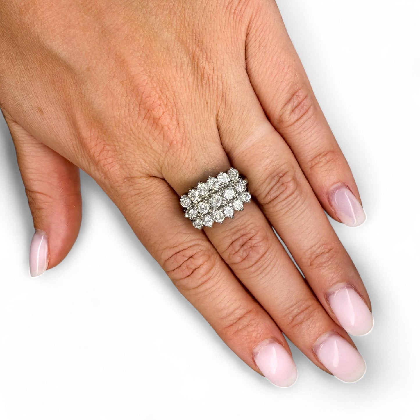 1.20cttw. White Diamond Three-Row Ring in 14K White Gold 9US
