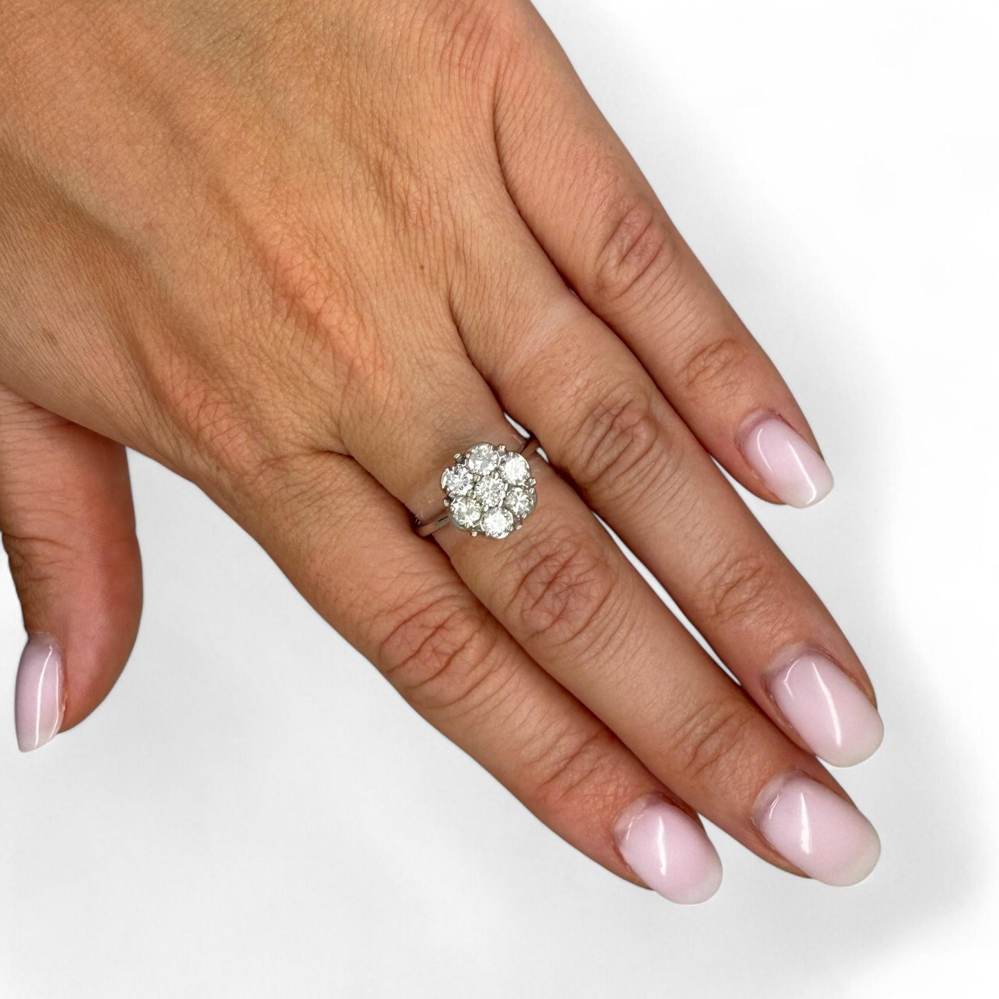 1.19 cttw. White Diamond Flower Ring in 14k White Gold 7.25US