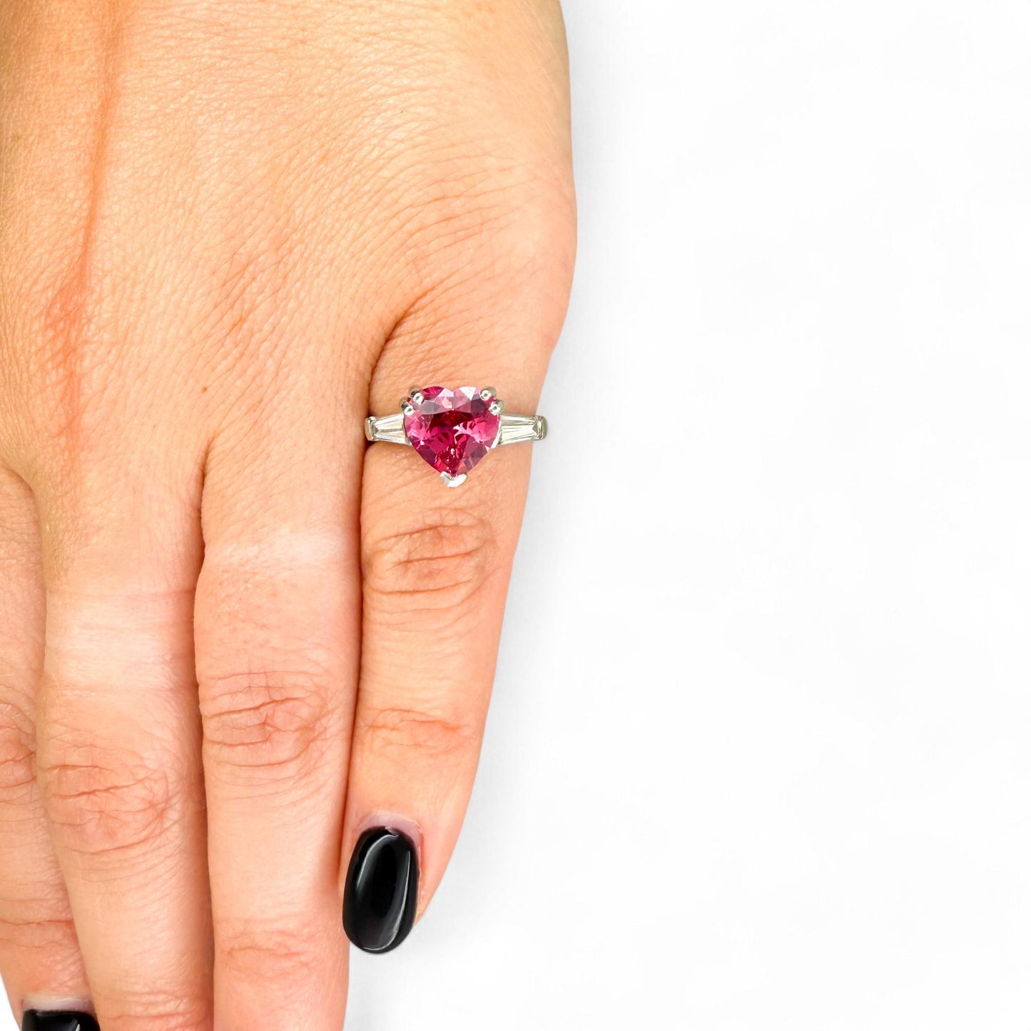 2.09 ct. Red Heart Shape Spinel & 0.60cttw. White Diamond Platinum Ring 4.75US