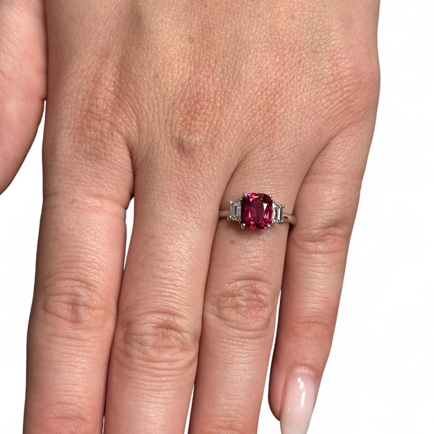 1.76ct. Red Myanmar Spinel & White Diamond Ring in 14k White Gold 5.75US
