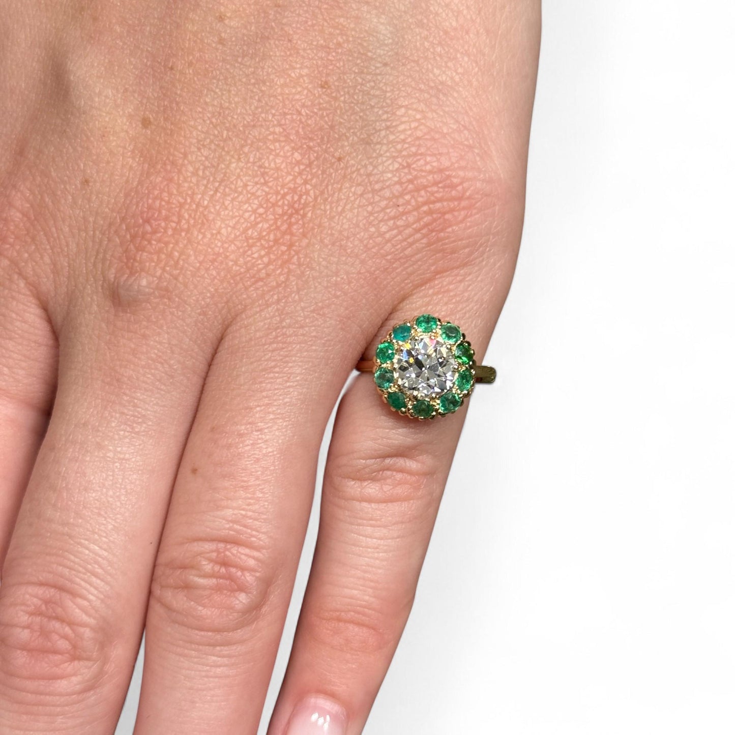 1.50ct White Diamond & 0.60cttw. Green Emerald Ring in 18k and 14k Yellow Gold