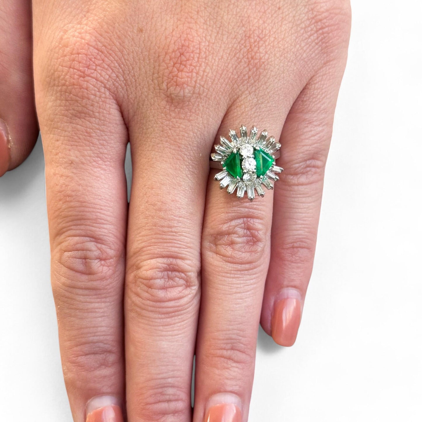 0.44 cttw. Green Emerald & 0.52 cttw. White Diamonds Balerina Ring in 18k 5.75US