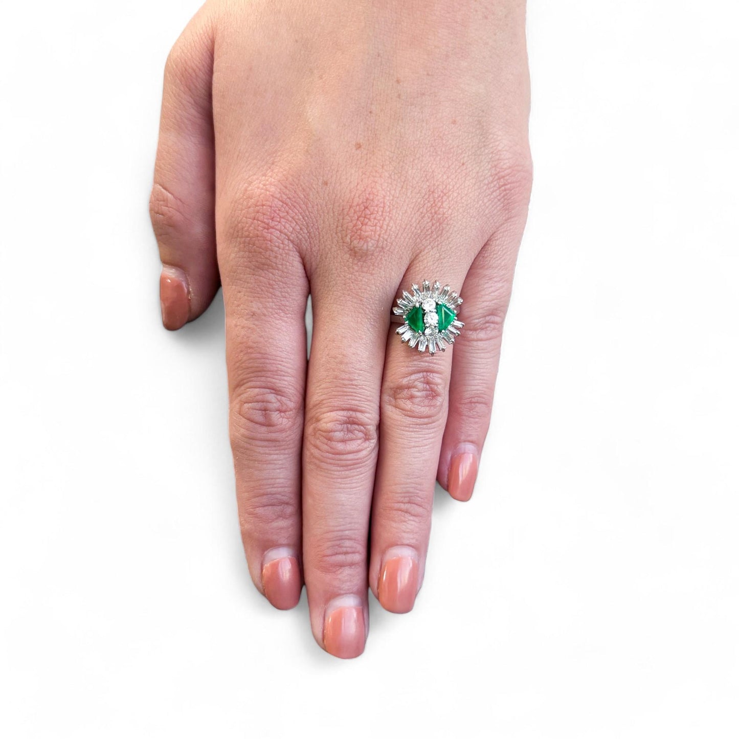 0.44 cttw. Green Emerald & 0.52 cttw. White Diamonds Balerina Ring in 18k 5.75US