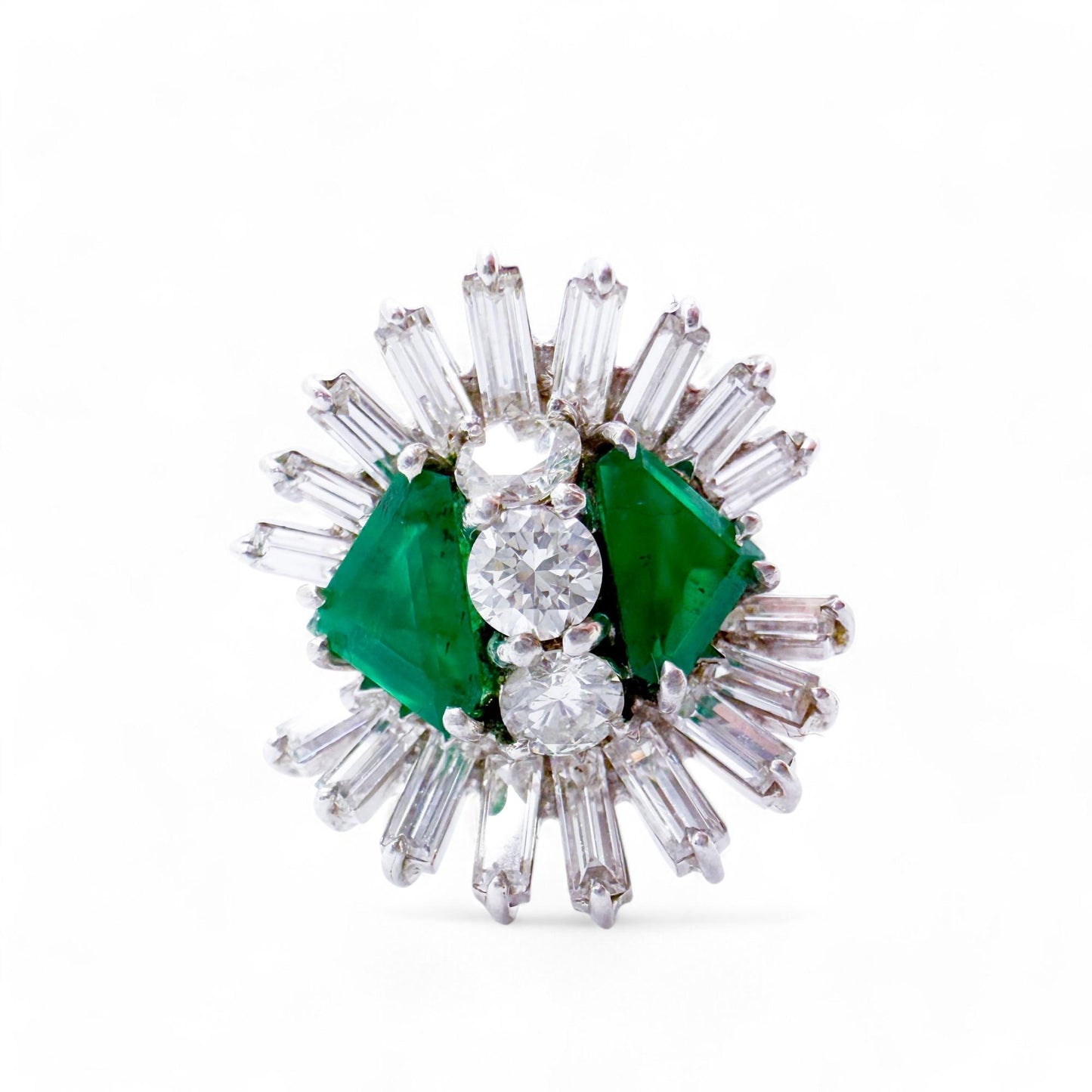 0.44 cttw. Green Emerald & 0.52 cttw. White Diamonds Balerina Ring in 18k 5.75US