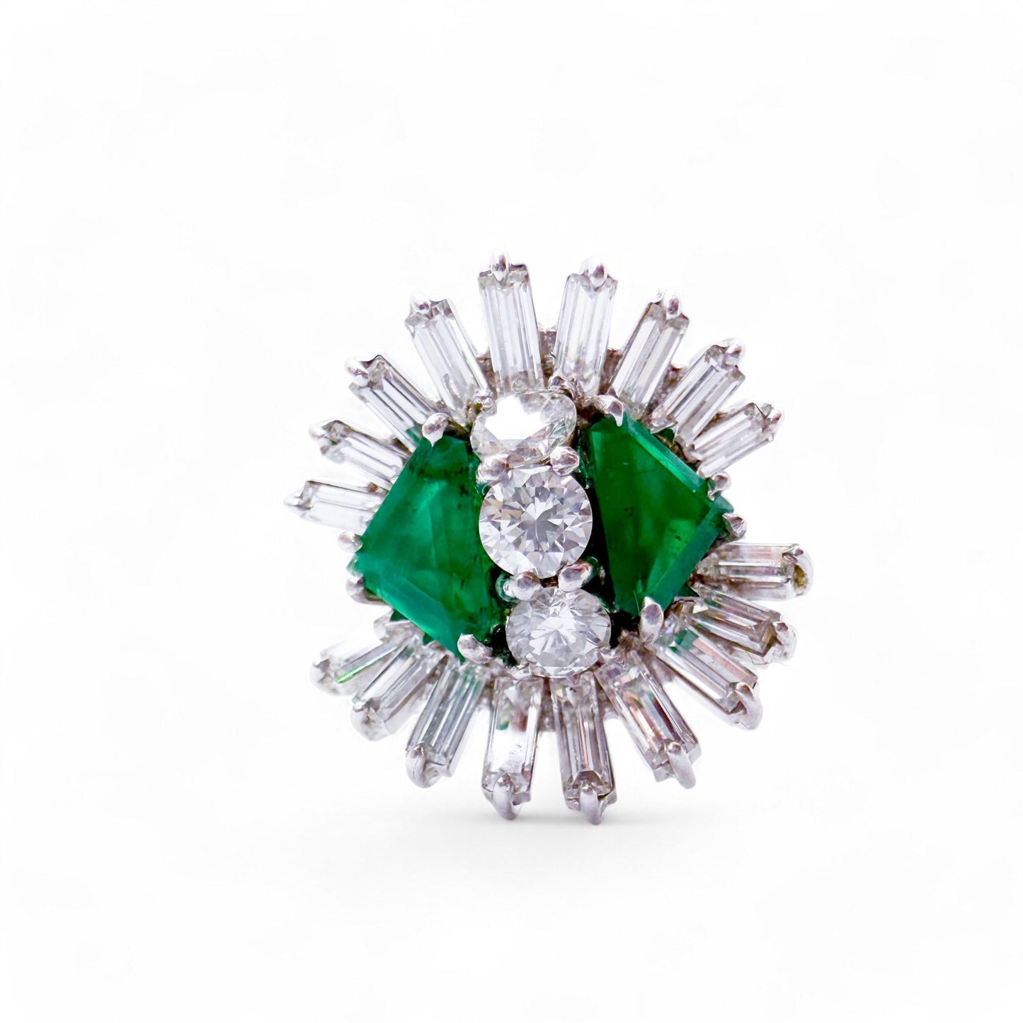 0.44 cttw. Green Emerald & 0.52 cttw. White Diamonds Balerina Ring in 18k 5.75US