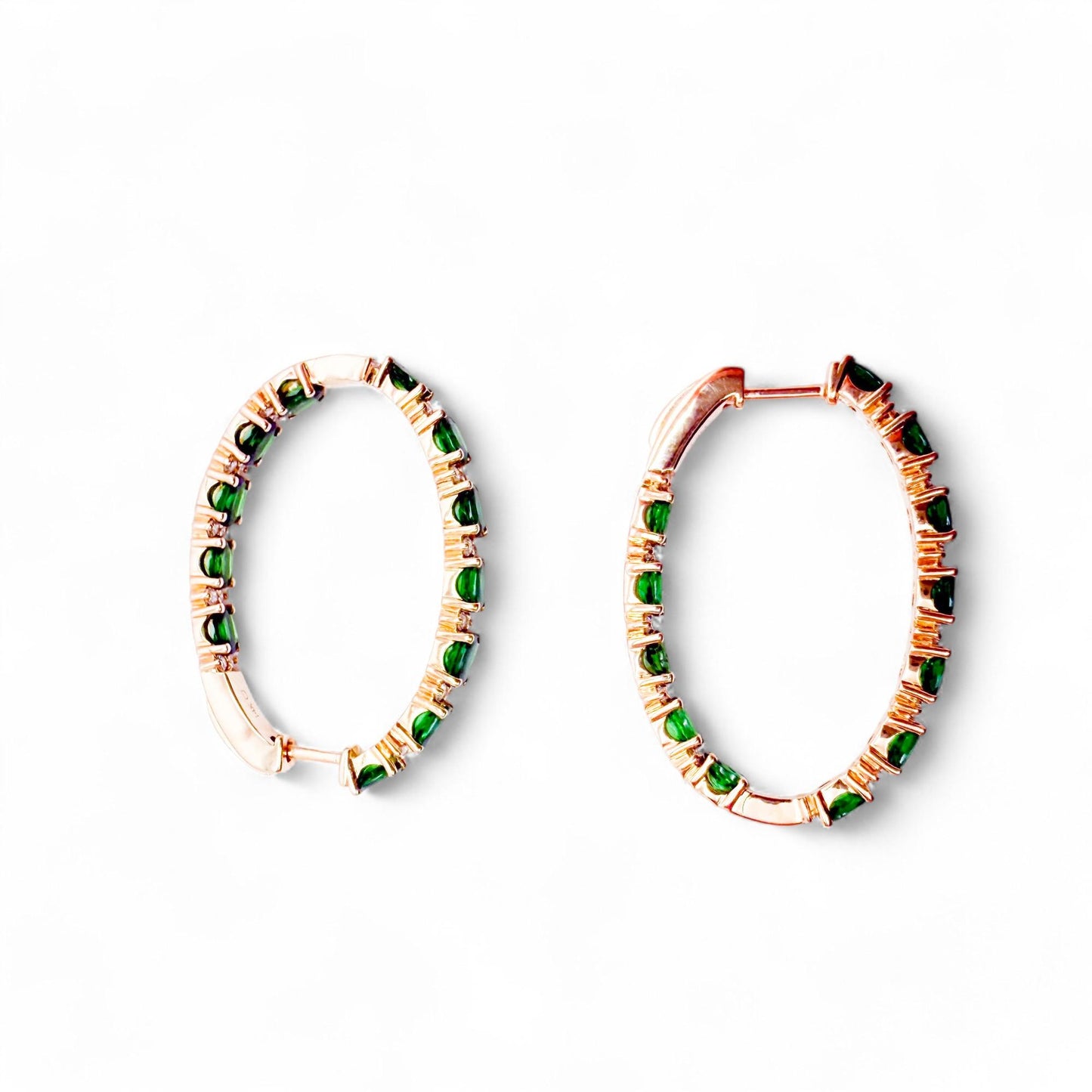 3.12 cttw. Tsavorite & White Diamonds Hoop Earrings in 14k Yellow Gold 8.9g