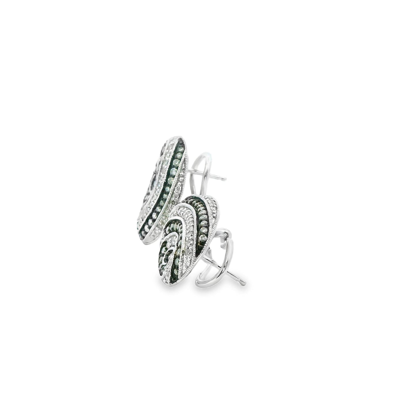 1.95 cttw. White Diamond Swirl Earrings in 14k White Gold 9.83g.