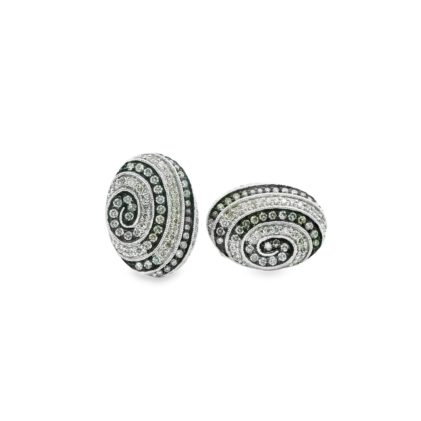 1.95 cttw. White Diamond Swirl Earrings in 14k White Gold 9.83g.