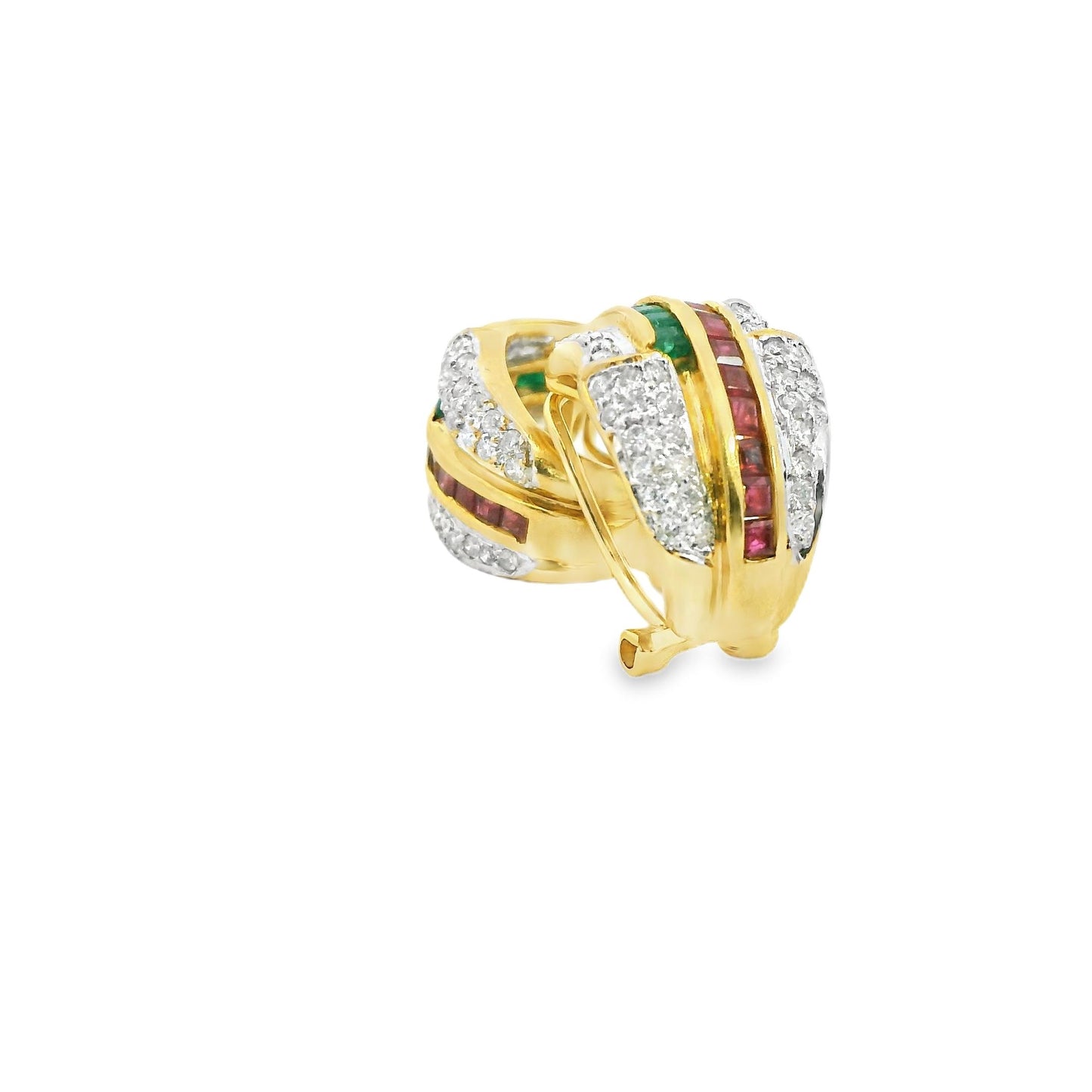 1.84cttw Emerald & Ruby with 0.70cttw. White Diamond Earrigs in 14k Yellow Gold