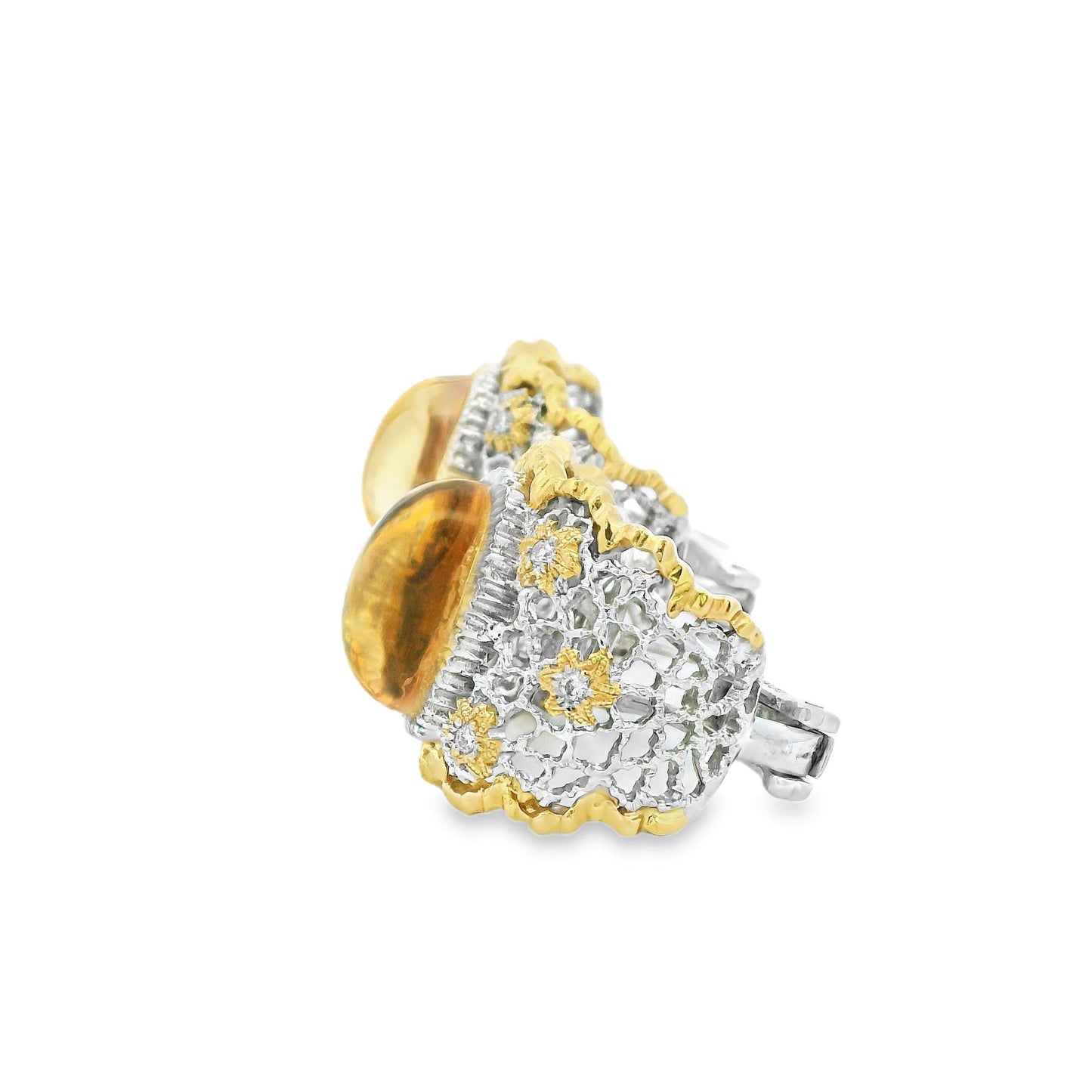 13.65cttw. Yellow Citrine Earrings in 14k Two Toned Gold 20.90g.