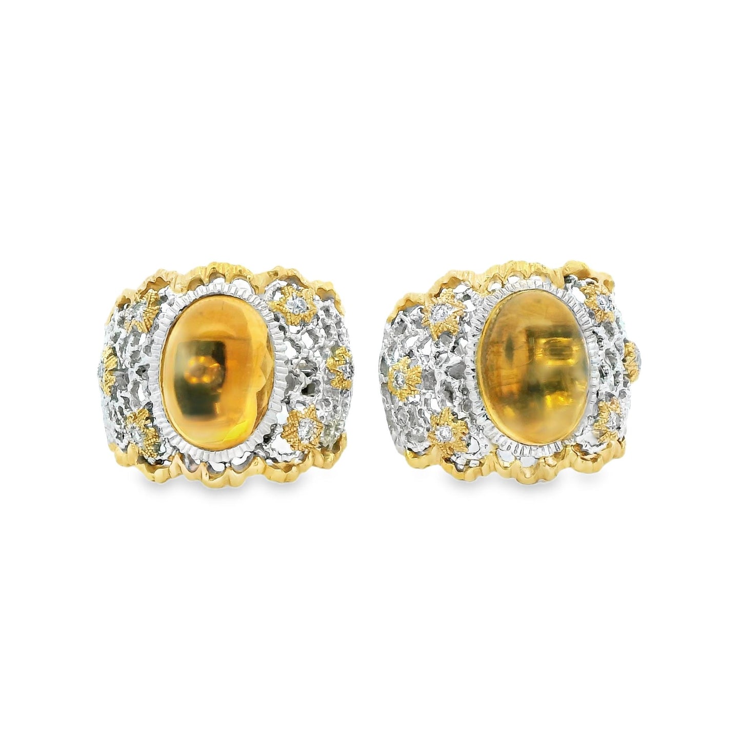 13.65cttw. Yellow Citrine Earrings in 14k Two Toned Gold 20.90g.