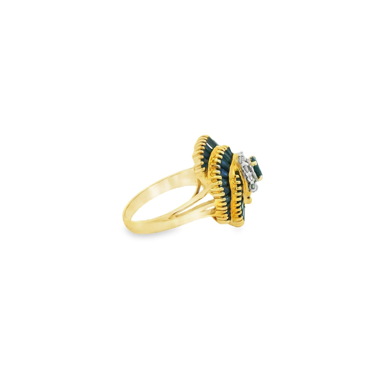 18k Yellow Gold Levian Sapphire & White Diamond Ring 6.5US 8.06