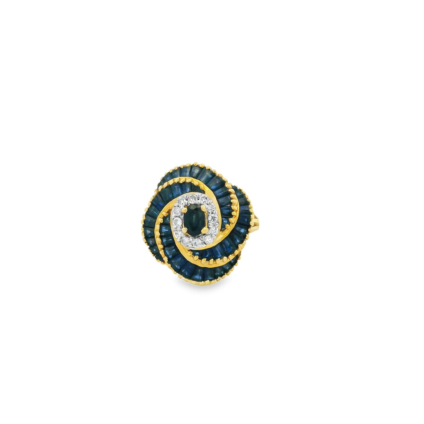 18k Yellow Gold Levian Sapphire & White Diamond Ring 6.5US 8.06