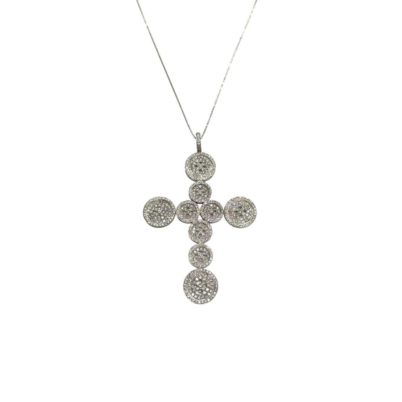 14cttw. White Diamond Cross Neckace in 18k White Gold 37.09g.