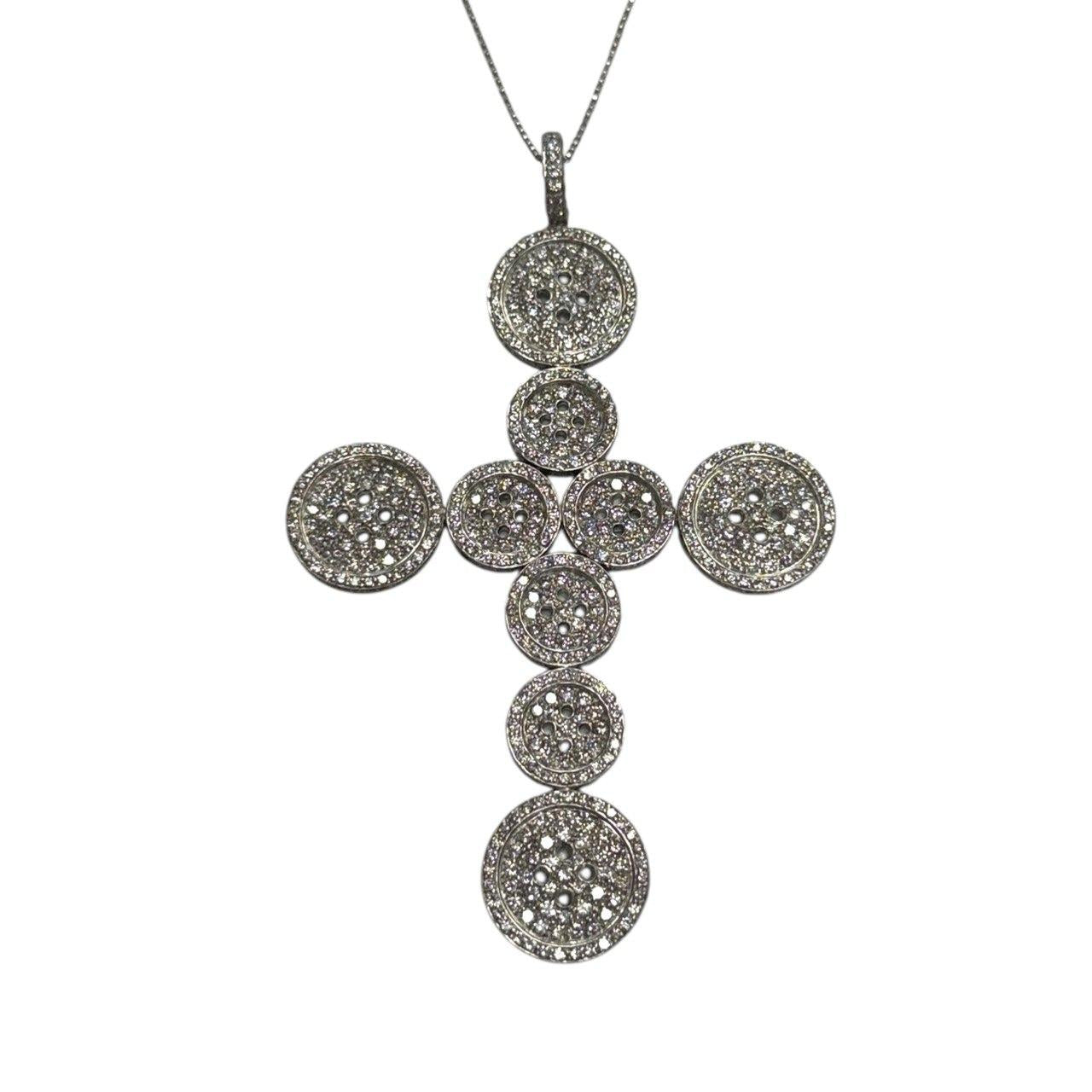 14cttw. White Diamond Cross Neckace in 18k White Gold 37.09g.