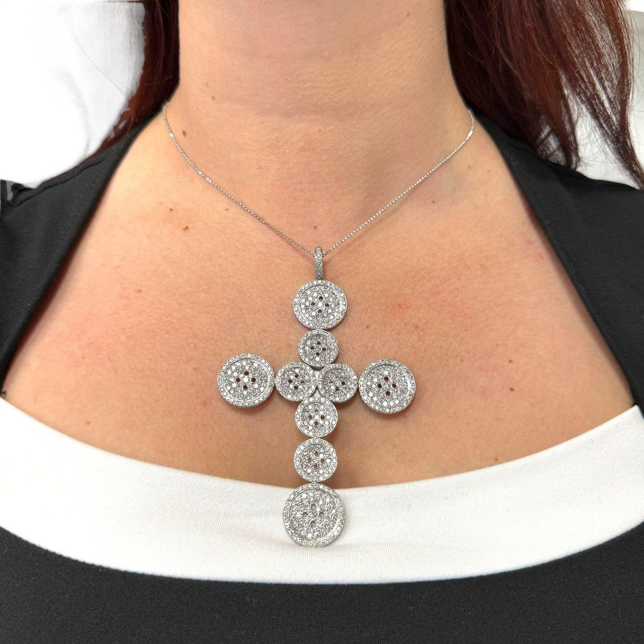 14cttw. White Diamond Cross Neckace in 18k White Gold 37.09g.
