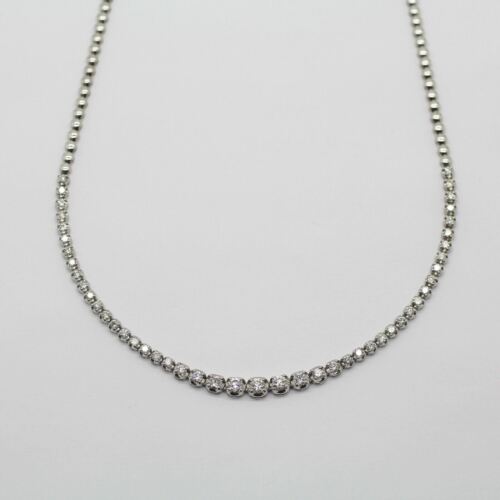 14k Gold Natural Diamond Graduated Tennis Riviera Illusion Necklace Halfway