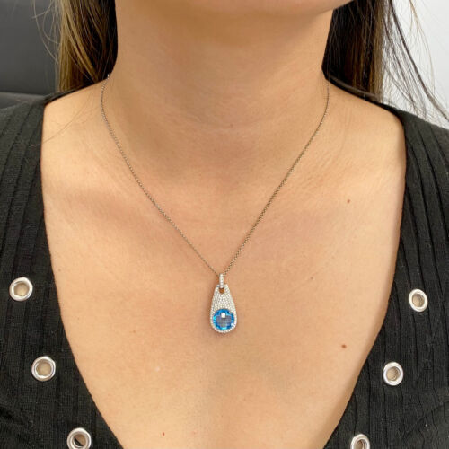 Movado Blue Topaz & Diamond Pendant Necklace