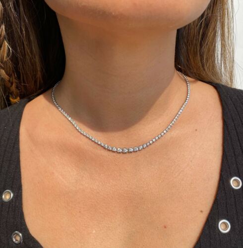 14k Gold Natural Diamond Graduated Tennis Riviera Illusion Necklace Halfway