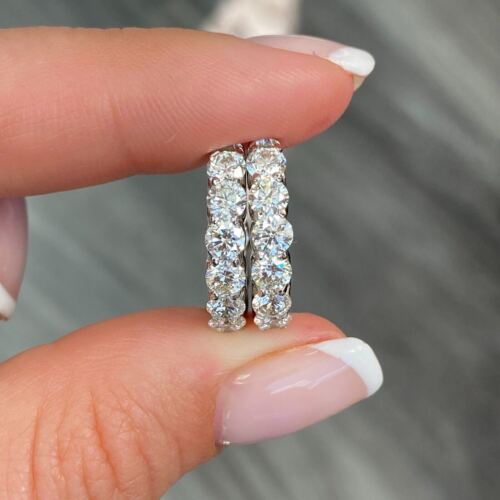 14k White Gold Diamond Inside Out Hoop Earrings 2.71 CTTW 0.75 Inch