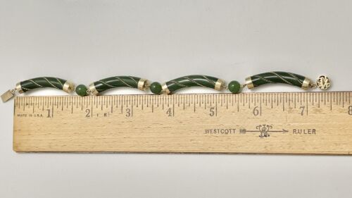 Vintage Forest Green Jade Gemstone Bracelet in 14k Yellow Gold 7.5"