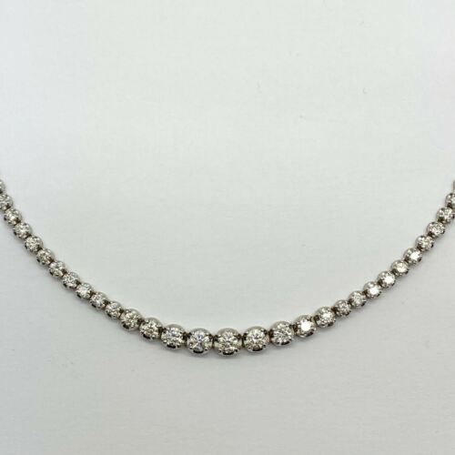 14k Gold Natural Diamond Graduated Tennis Riviera Illusion Necklace Halfway