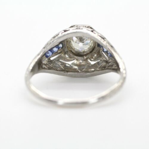 Vintage Platinum Old European Diamond Antique Ring With Sapphires