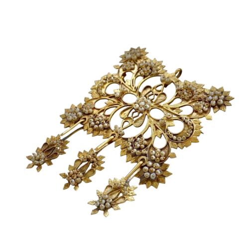 Antique 18k Yellow Gold Pearl Brooch / Pendant