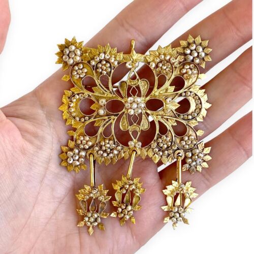 Antique 18k Yellow Gold Pearl Brooch / Pendant