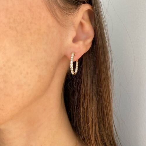 14k Yellow Gold Diamond Hoop Earrings 1.30cttw 0.85"