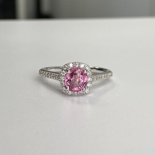 1.54 Pink Spinel With Diamond Halo Ring in 14k White Gold