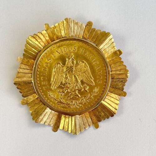 Gold Coin 50 Pesos  Estados Unidos Mexicanos 1821-1946  Brooch Pendant Pin 52.4g