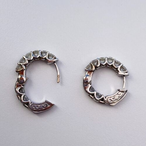 14k White Gold Diamond Inside Out Hoop Earrings 2.71 CTTW 0.75 Inch