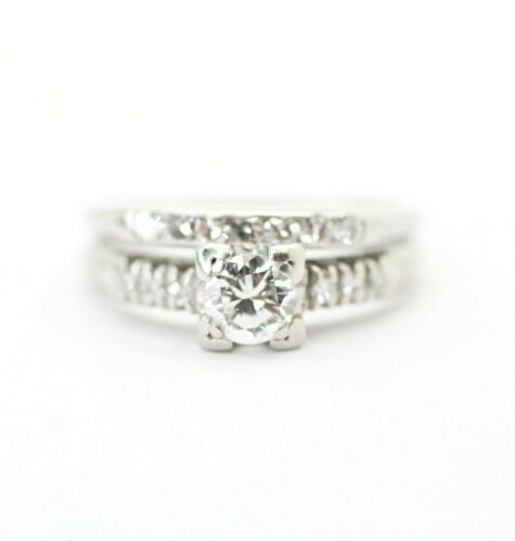 Platinum Round Cut Diamond Engagement and Wedding Band Set Ring 5.5us
