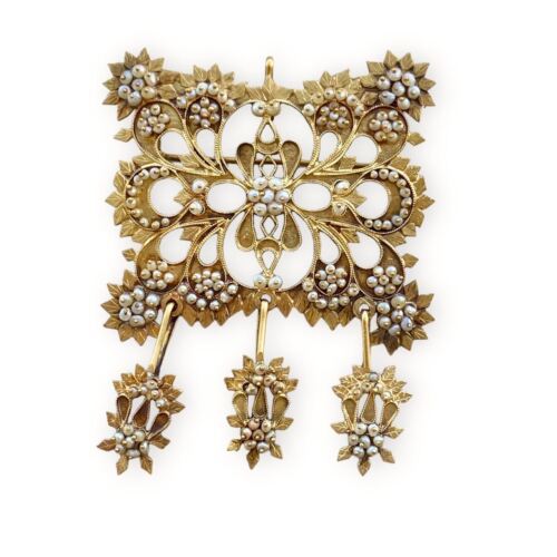 Antique 18k Yellow Gold Pearl Brooch / Pendant