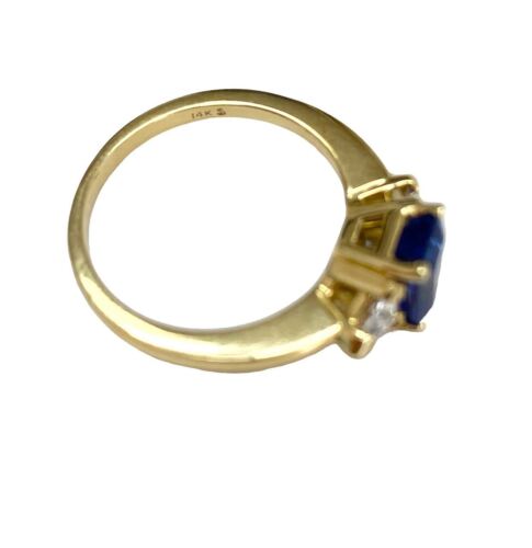 14k Yellow Gold 1.60ct Blue Sapphire & 0.40ctw Diamond Coctail Engagment Ring