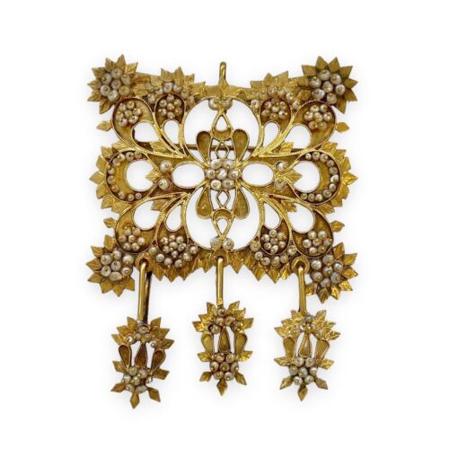 Antique 18k Yellow Gold Pearl Brooch / Pendant