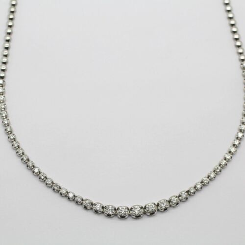 14k Gold Natural Diamond Graduated Tennis Riviera Illusion Necklace Halfway